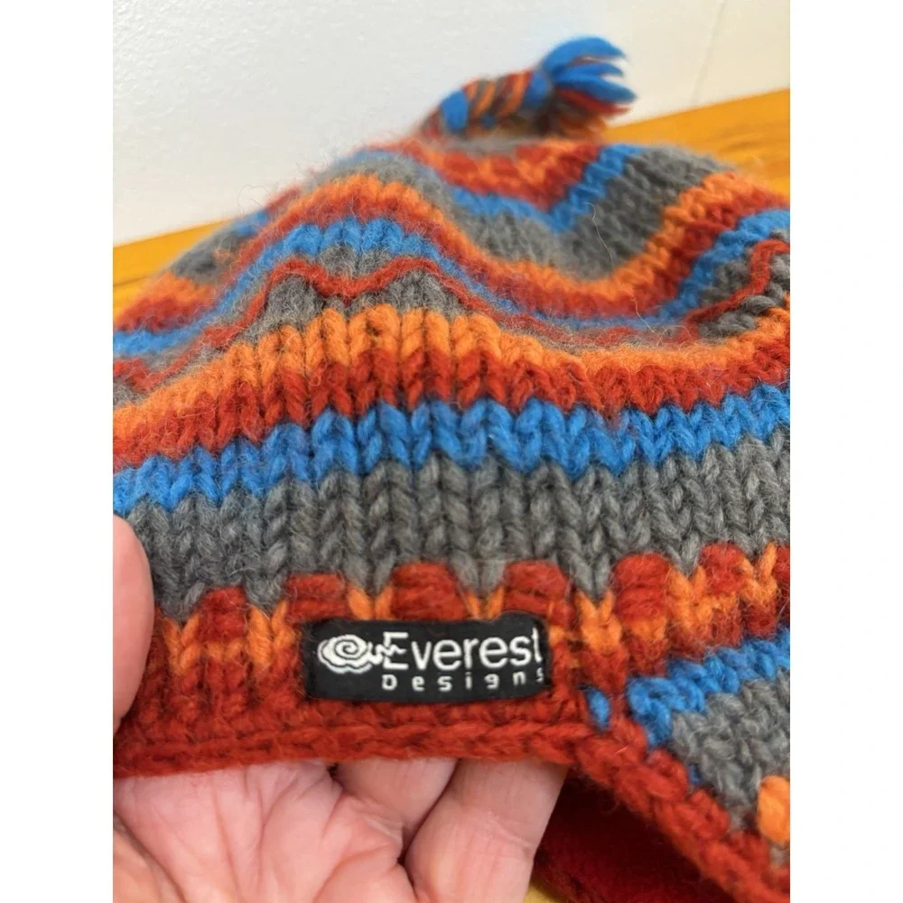 Everest Designs‎ Toddler 2-4 100% Wool Striped Fleece Earflap Hat Made in Nepal